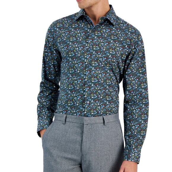 Bar III Men's Slim-Fit Watercolor Floral Dress Shirt, Lt. Blue 14-14.5 32-33 $70 - Picture 2 of 6